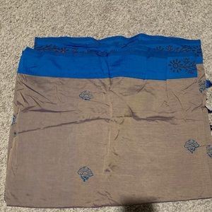 Cotton grey blue mirror work saree
